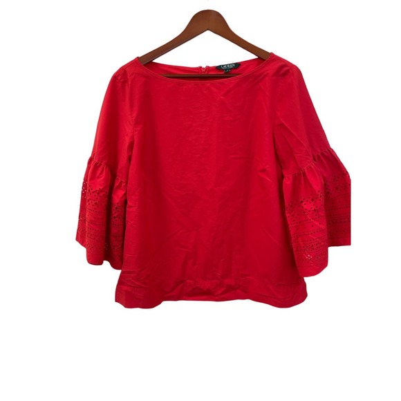 Lauren Ralph Lauren Tops - Lauren Ralph Lauren Red Top Laser Cut Bell Sleeves Large